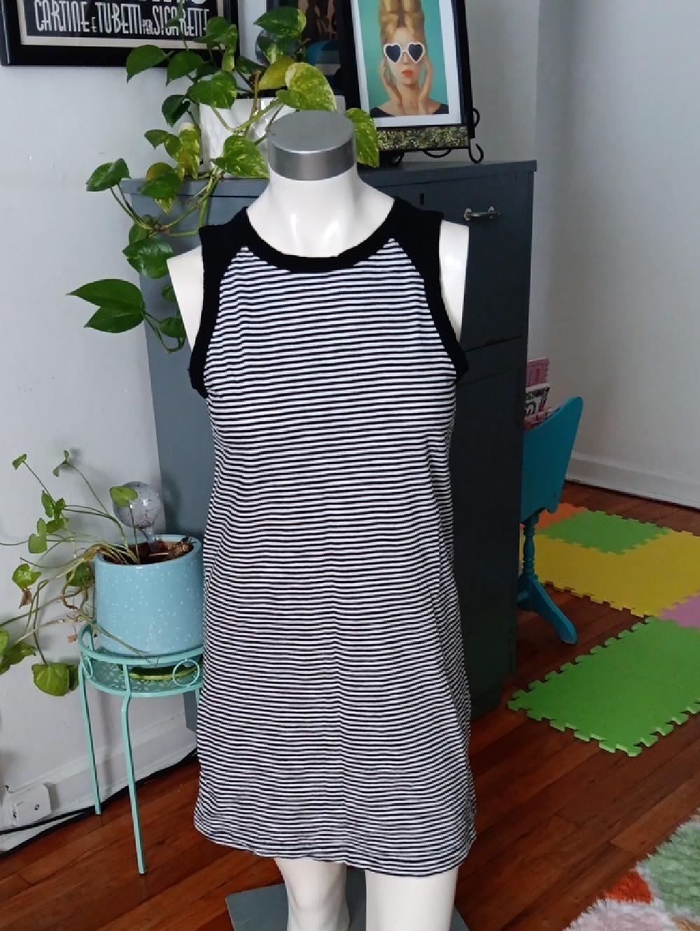 Striped Black & White Sleeveless Dress